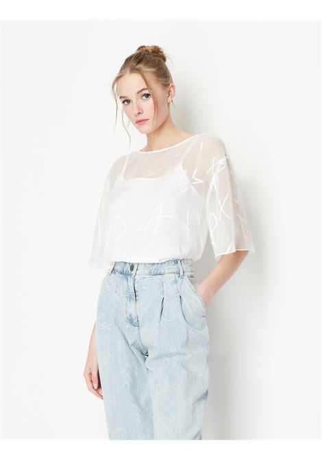 Blusa bianca in organza con scritta logo all over e canotta a tinta unita con spalline sottili ARMANI EXCHANGE | Camicie | 3RYH26 YN2KZ1000